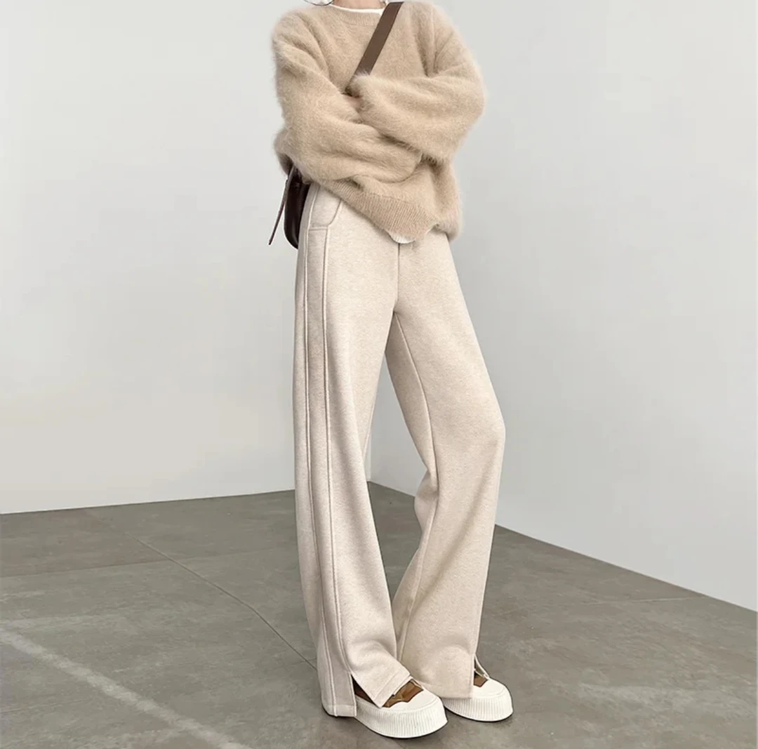 加厚羊绒人字纹窄版直筒裤