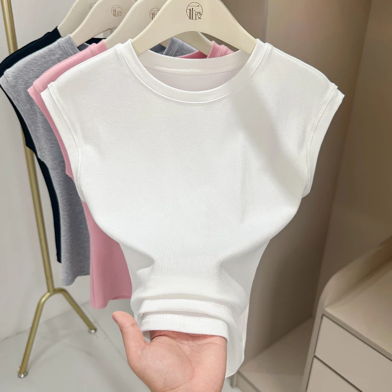 白色圆领飞飞袖t恤2025夏季新款修身显瘦百搭洋气女士气质上衣ins