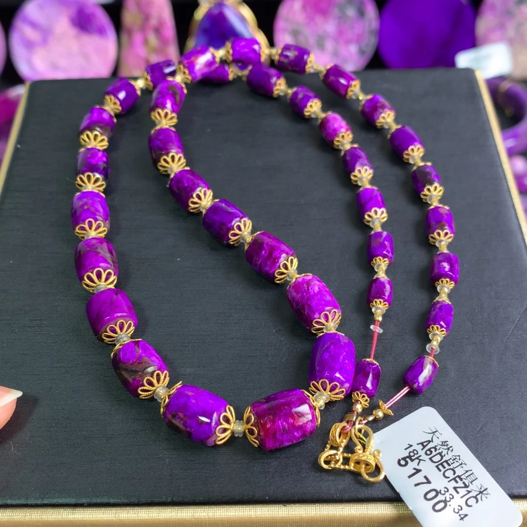 苏纪石（舒俱来）未镶嵌丝绒桶珠项链