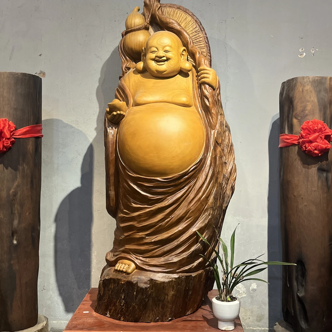 香樟木弥勒佛随形根雕摆件有福有禄高端大气，262高