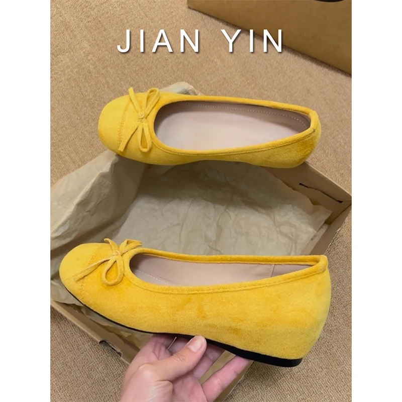 法式黄色芭蕾风内增高单鞋女新款蝴蝶结软底浅口圆头玛丽珍鞋