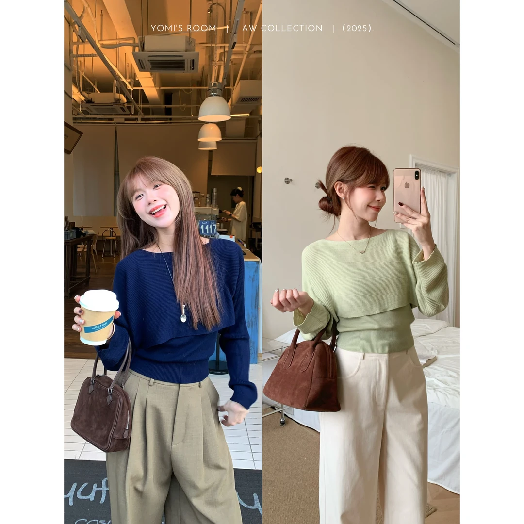 YOMI小个子【青提茉莉】绵羊毛极简风长袖毛织休闲显瘦毛衣女秋季