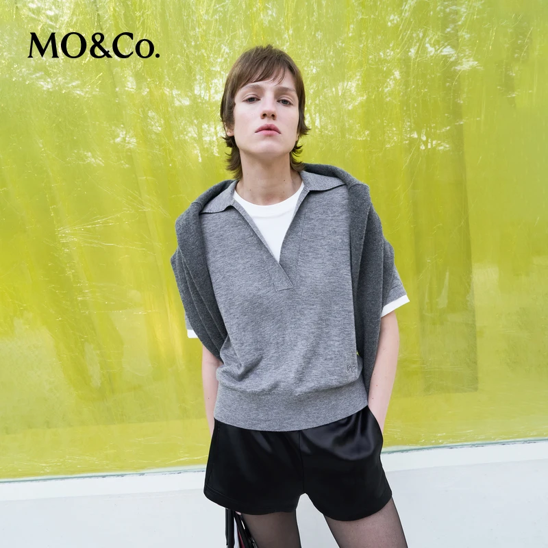 MOCO针织衫POLO领2025春新品原创LOGO轻柔宽松假两件MBE1SWTT01