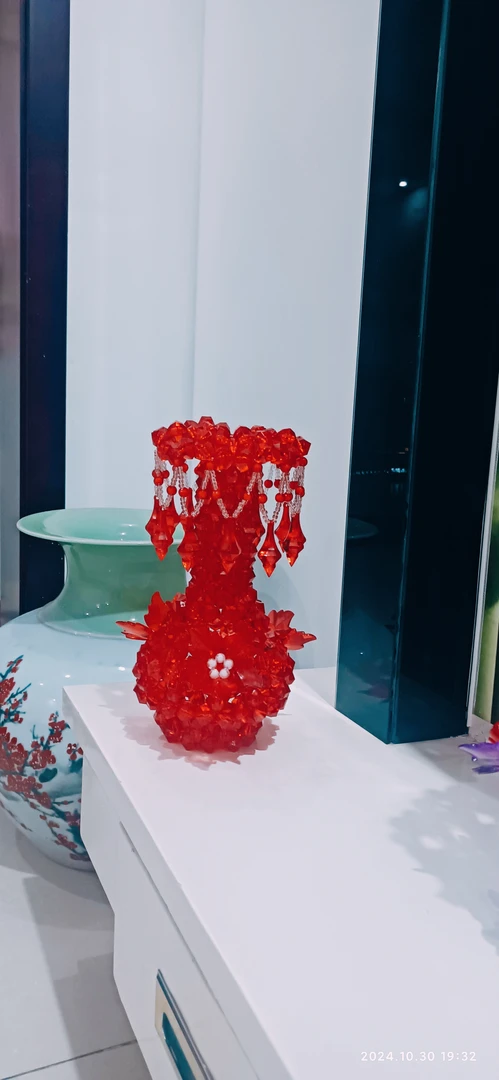 纯手工陶瓷中式串珠花瓶做的的成品创意工艺品精美