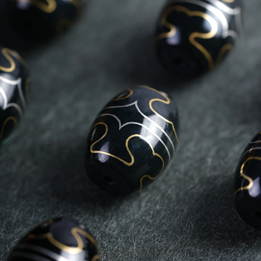 痕玉传承｜珍藏级｜和田青玉虎牙天珠｜非遗错金工艺｜  A0079