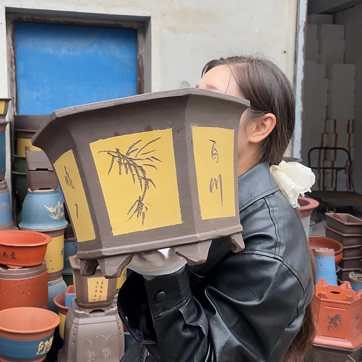 25黄六方花盆紫砂花盆紫砂