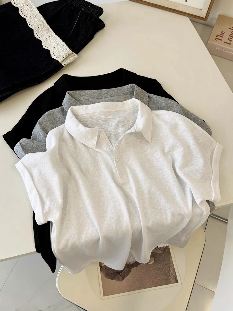 奥特莱斯~品牌清仓城市运动风polo领卷边短袖T恤女2025夏季新款