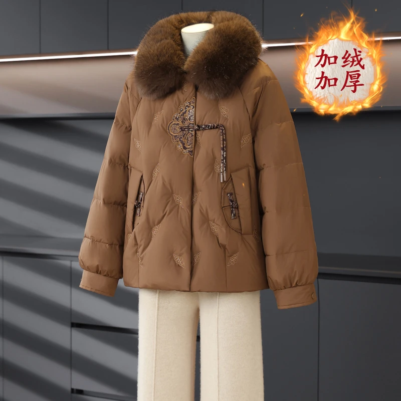 中年妈妈冬装加绒加厚棉服外套50岁中老年女冬阔太太保暖冬季棉袄