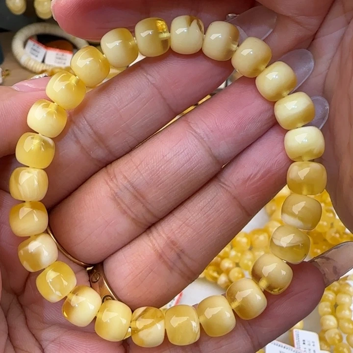 蜜蜡未镶嵌手串金白聚宝盆老型手串