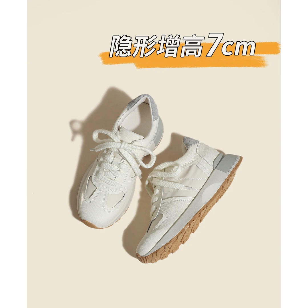 内增高7cm透气德训鞋女2025夏季新款百搭系带运动鞋复古休闲板鞋