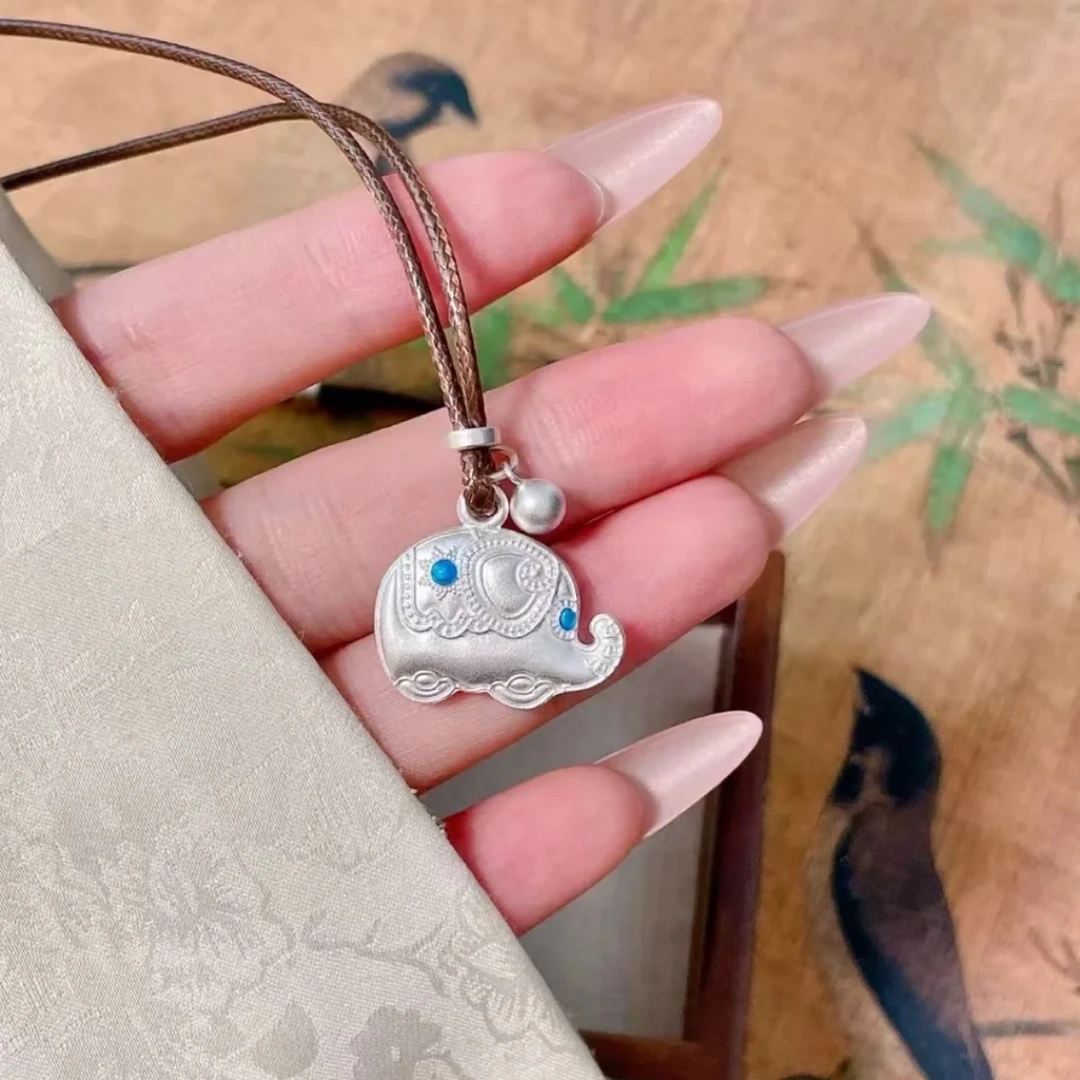 吊坠足银 银鹤轩吉象纯手工足银999.9时尚坠链挂坠吊坠项链银色