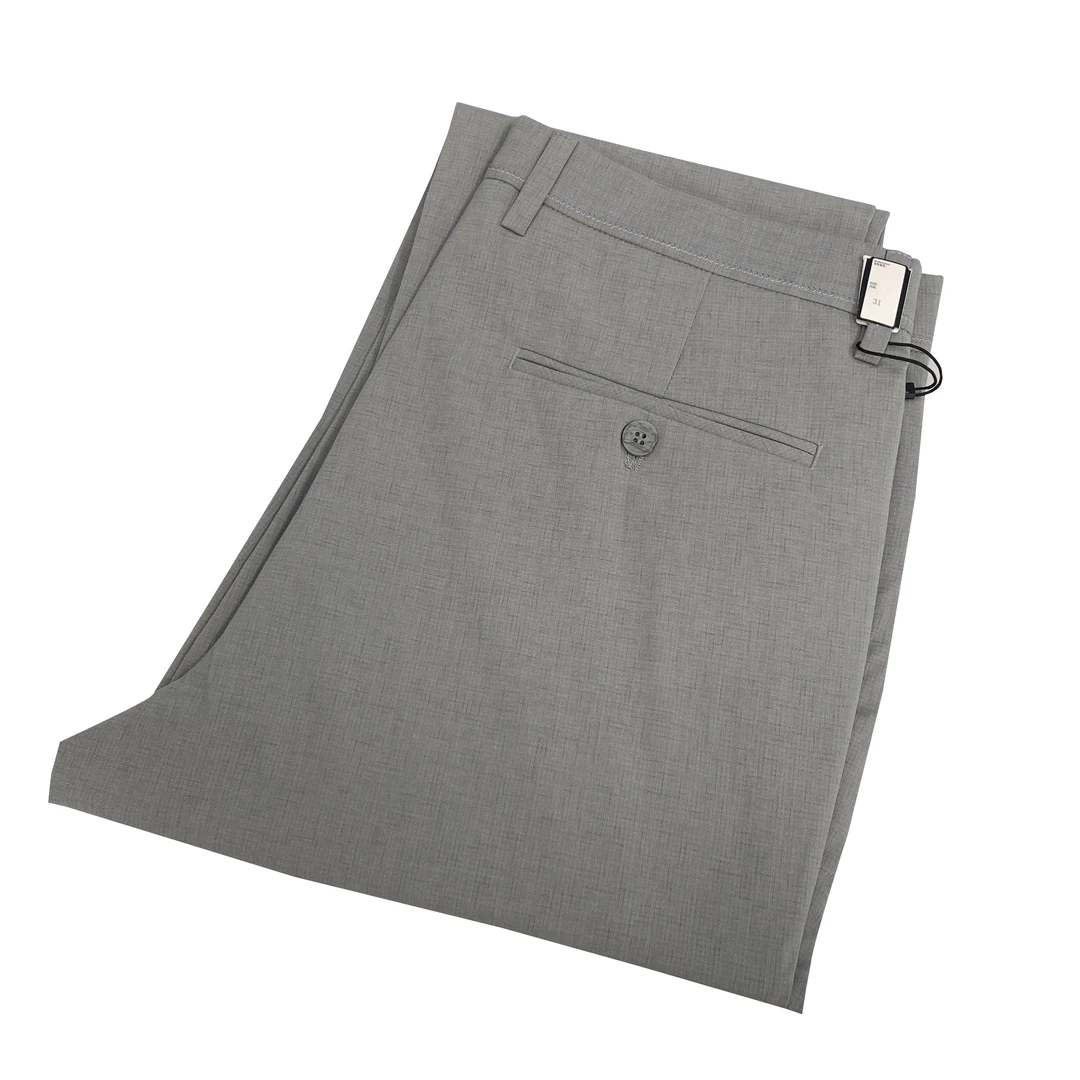 比亚-灰色薄款透气纯色微弹中腰商务直筒休闲裤时尚男裤B50246