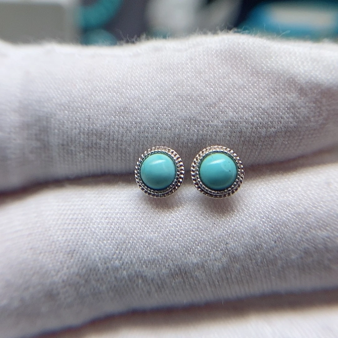 6***f银S925镶嵌绿松石耳钉