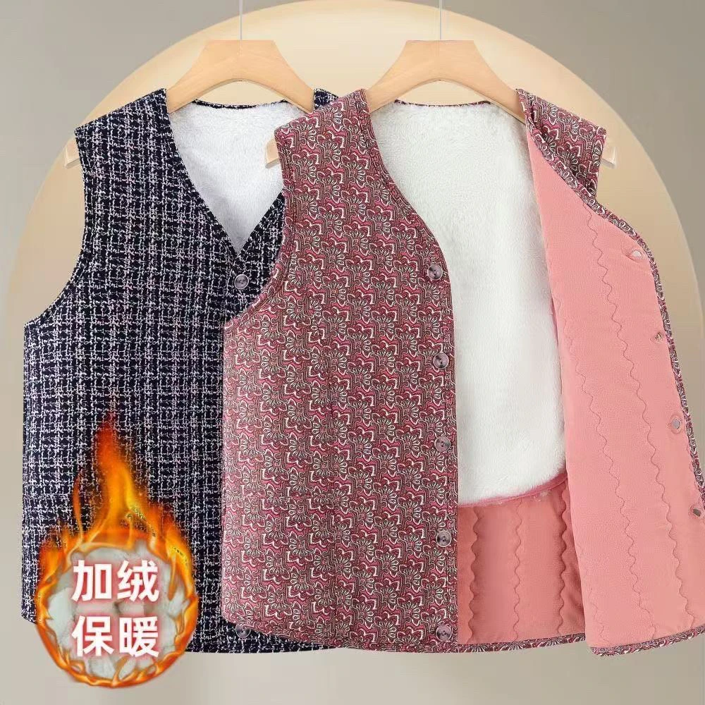 秋冬加绒加厚中老年老人马甲背心女保暖坎肩可外穿奶奶马夹妈妈装