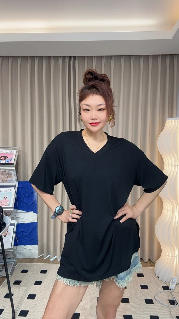 【大春子宠粉】显瘦遮肉时尚长衫遮臀百搭T恤半袖大码女装