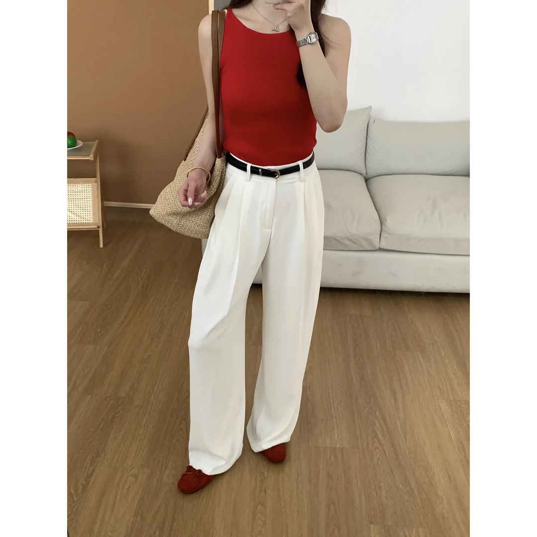 68021夏#女装显瘦长裤高腰百搭垂感直筒西装裤休闲阔腿裤