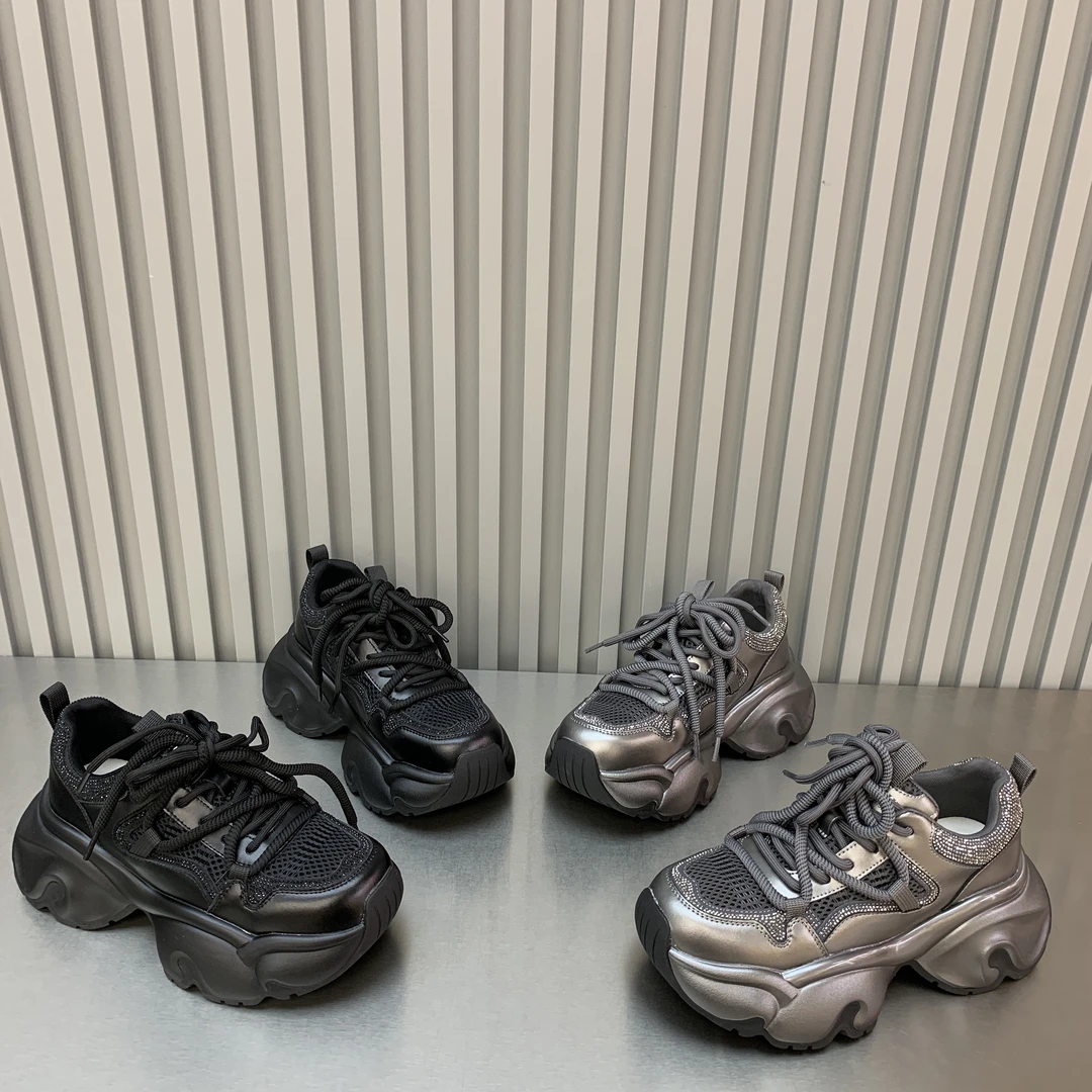 【Y】欧洲站水钻老爹鞋女2025秋新款厚底增高百搭显脚小休闲运动鞋