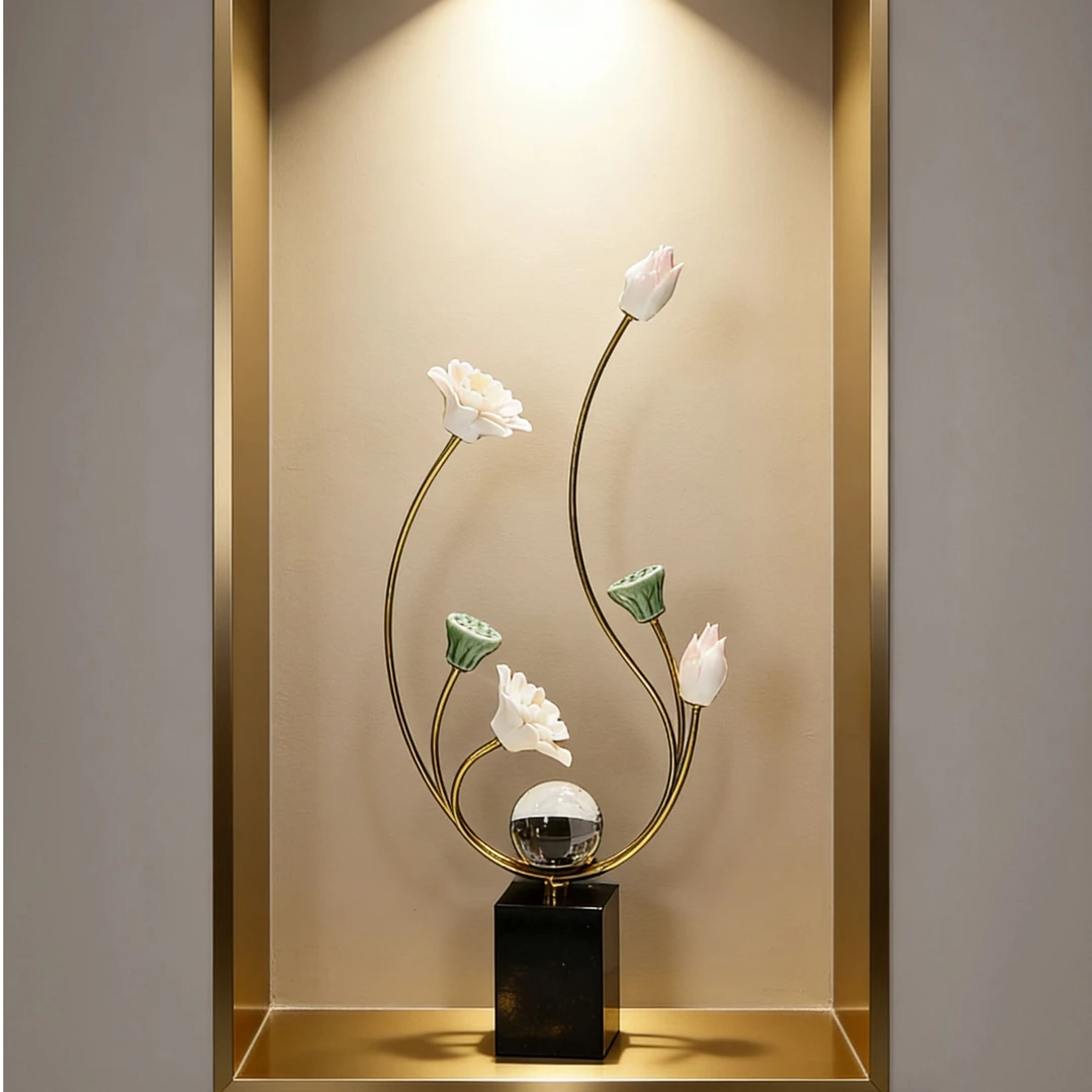 玄关装饰摆件高级感莲花客厅电视柜展示酒柜装饰品荷花摆设