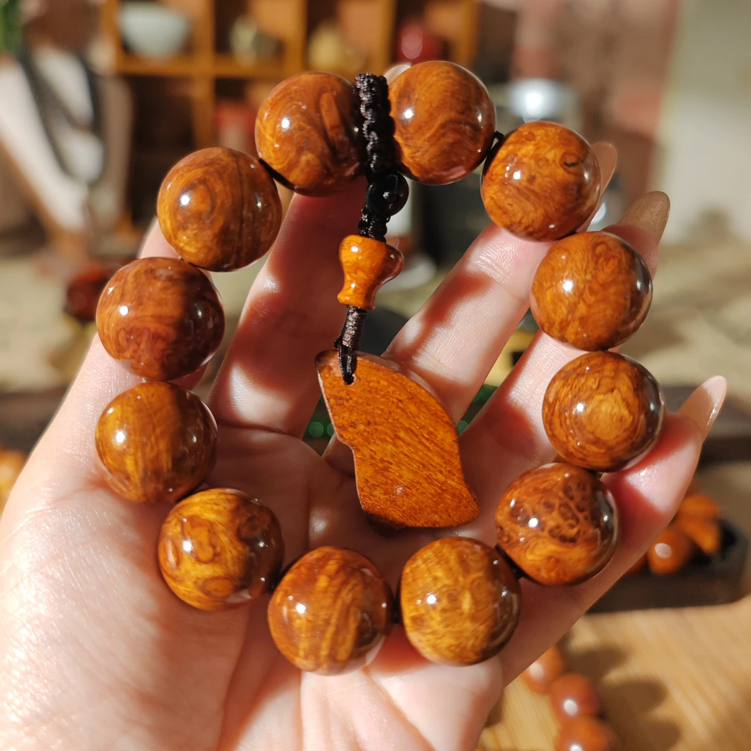 2.0精品海南留疤黄花梨木手串069-2带精品礼盒收纳袋手套