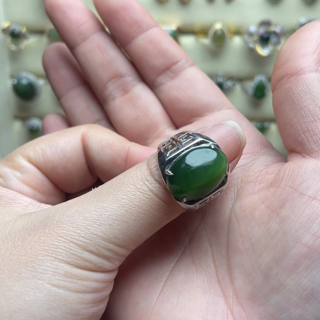 和田玉（碧玉）银S925镶嵌戒指