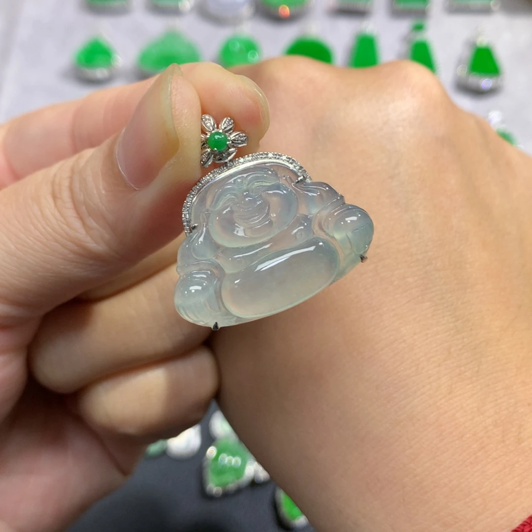 翡翠18K金镶嵌吊坠(不含链)A***-