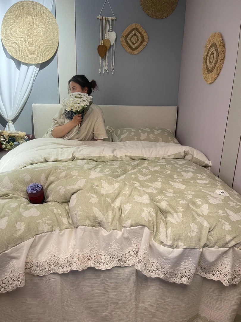她.家 梅洛蒂 百分百棉纱和棉麻色织提花四件套