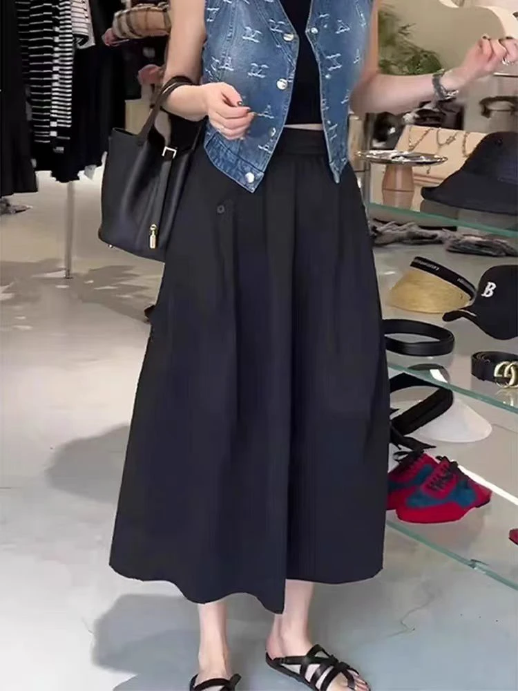 花苞裙高腰纯色醋纤丝滑半身裙女士时尚潮流半身裙A字梭织夏季