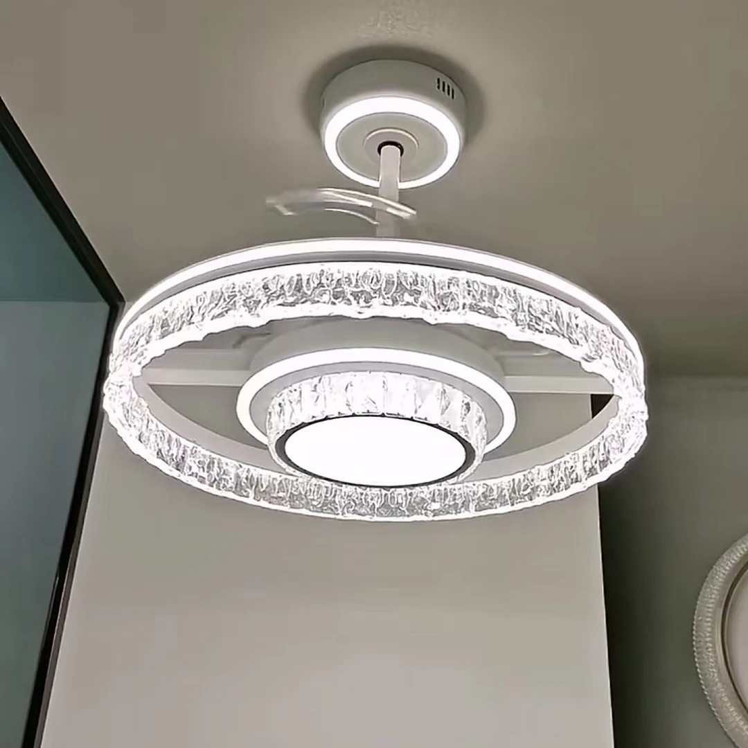 新款中山简约冰雕餐厅客厅别墅卧室主卧风扇创意吊灯水晶轻奢大气