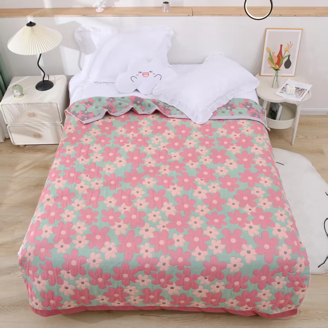 床盖/花儿朵朵1.5米*2米十层纱布盖毯单人毛巾被子床单空调被