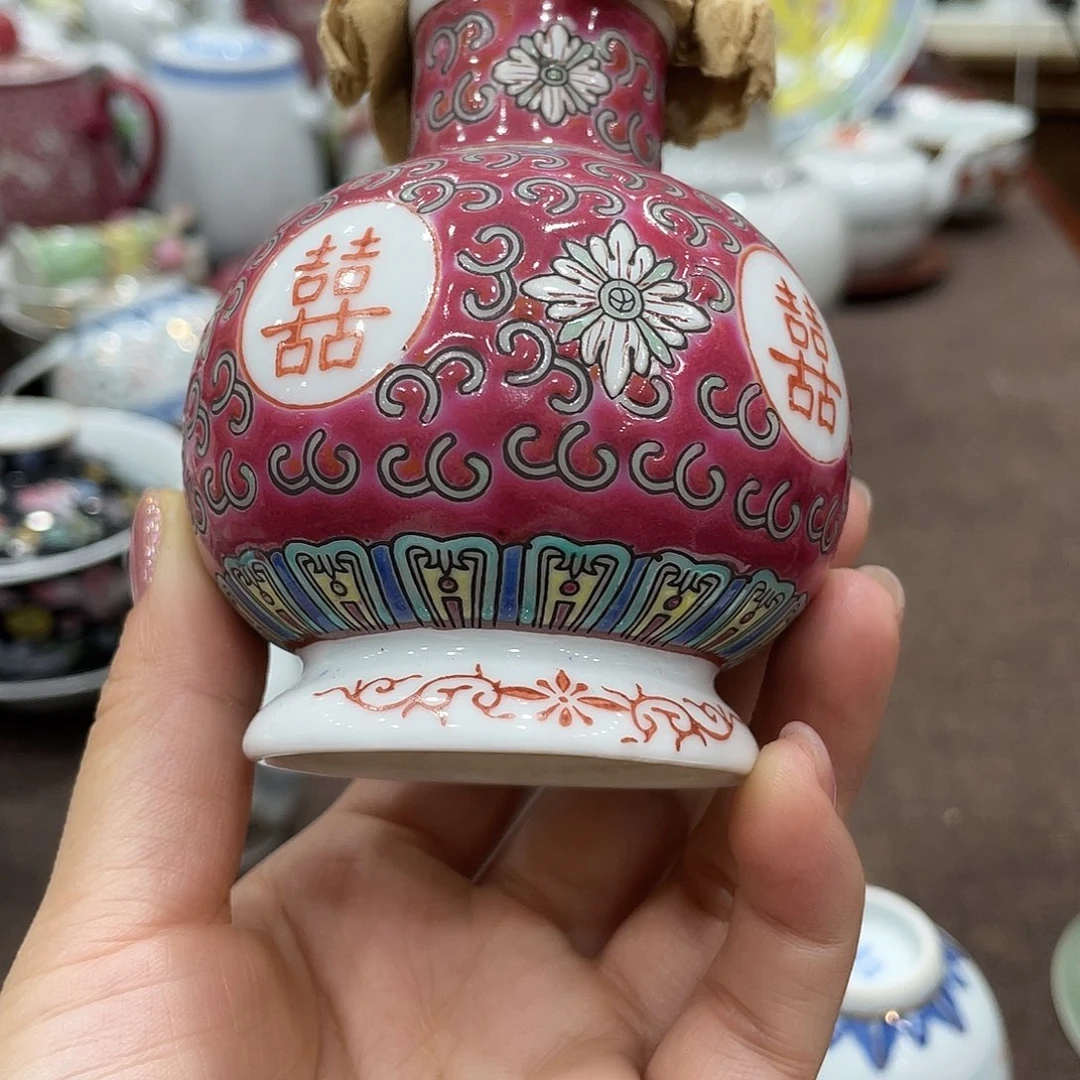 瓷片景德镇粉彩手绘四喜酱油壶