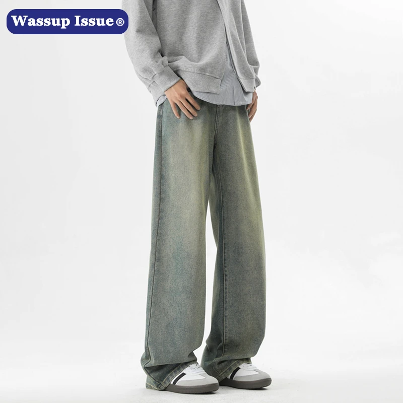 WASSUP ISSUE复古水洗高街牛仔裤男款春季潮牌直筒阔腿休闲裤子男