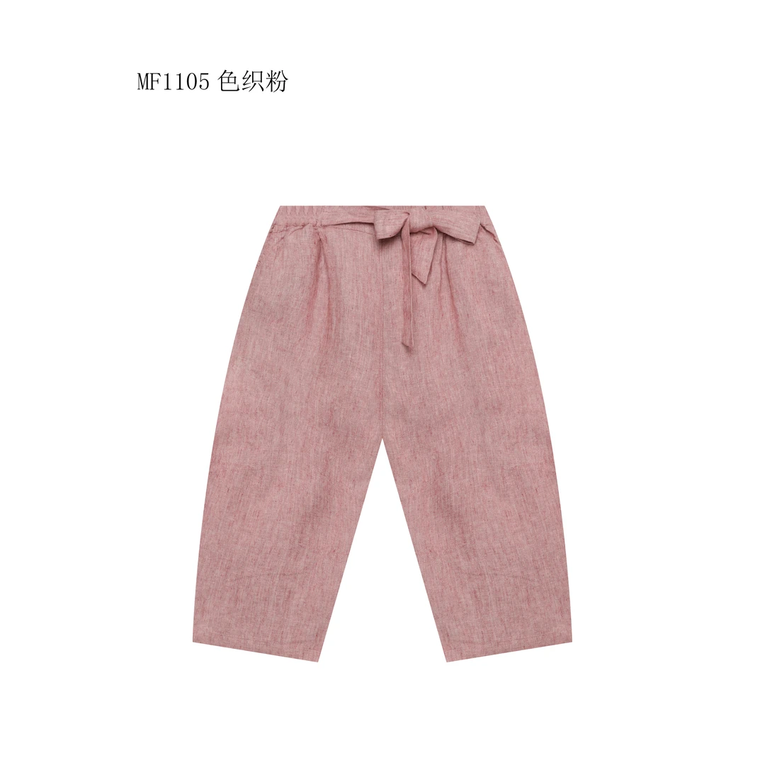 【麻訪家】MF1105色织粉文艺复古系带休闲百搭直筒裤