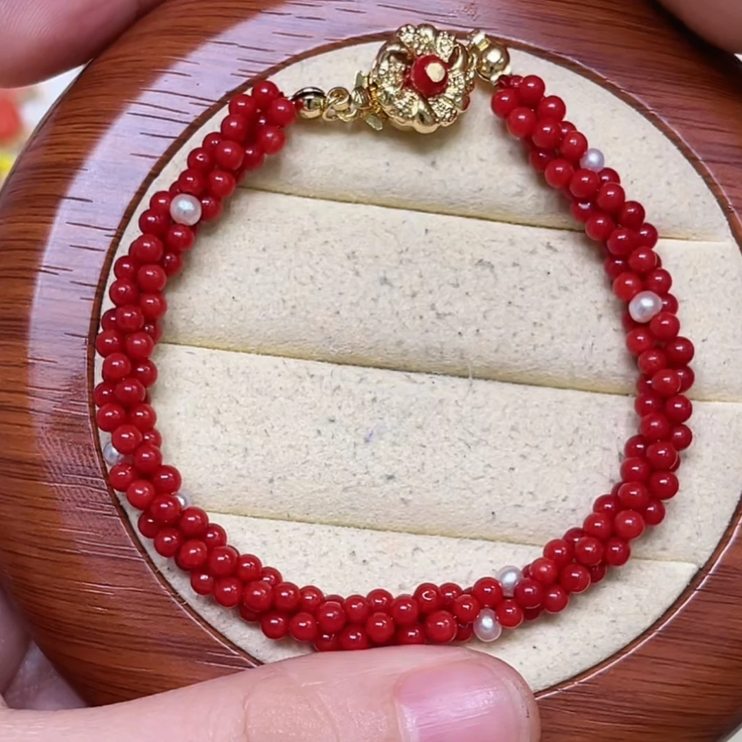 天然珊瑚圆珠编织多股手链