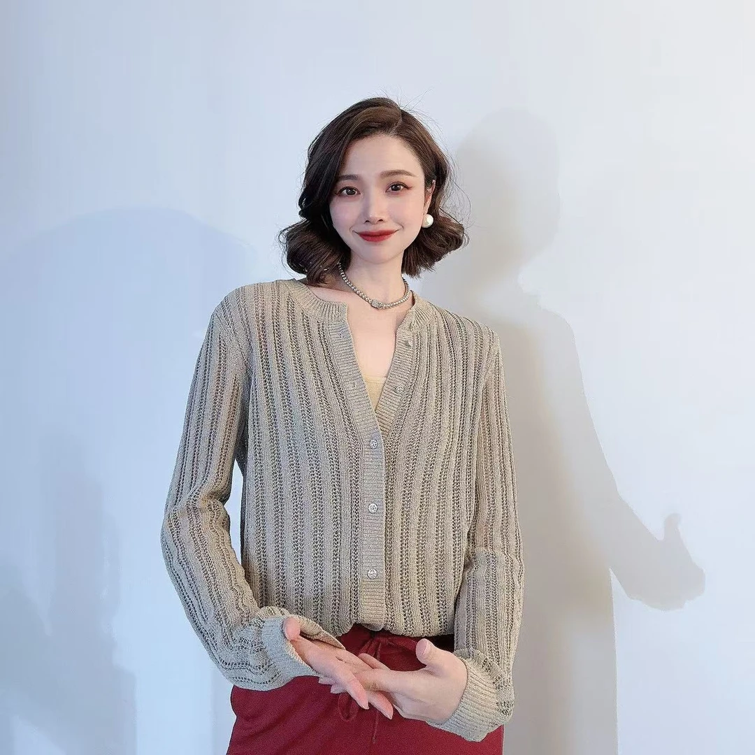 GIRDEAR/哥弟舒适通勤圆领透气简约百搭长袖针织开衫148015