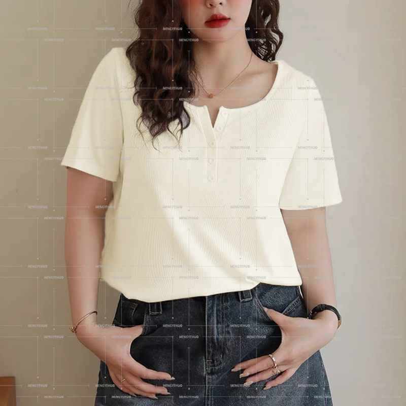 【T恤系列】清新氧气 微胖神T 半开领短袖 舒适遮肉显瘦版