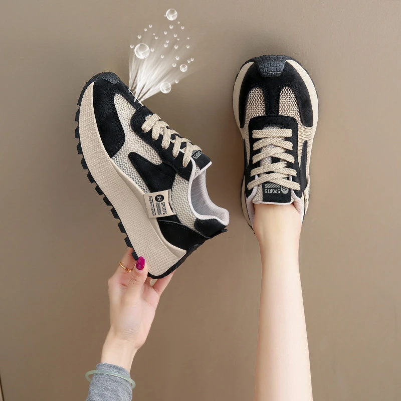 安踏感统网面阿甘鞋女2025年新款夏季透气女鞋百搭超火厚底运动休