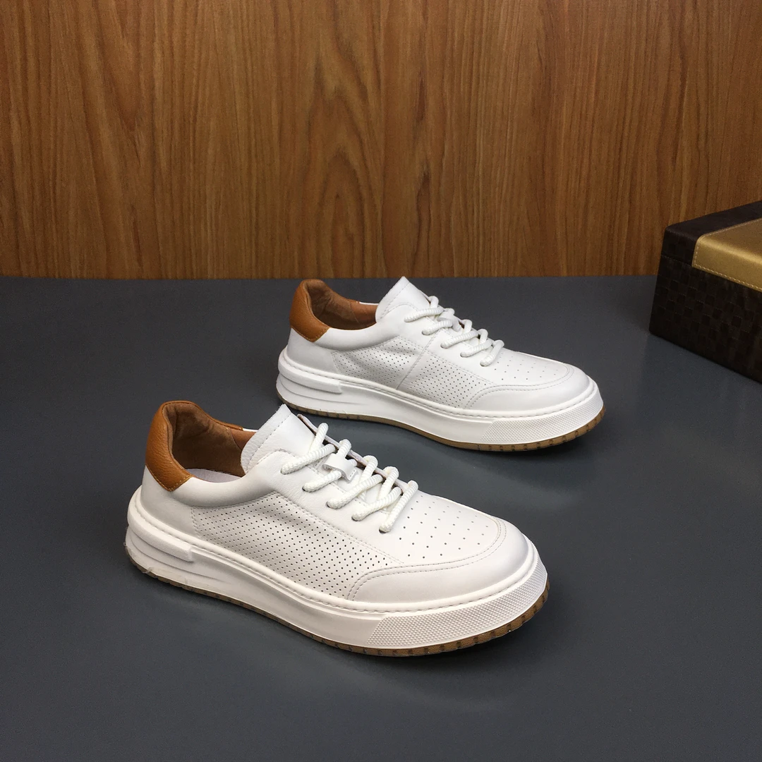 2025新款夏季透气真皮小白鞋男士板鞋潮运动百搭轻便厚底休闲皮鞋