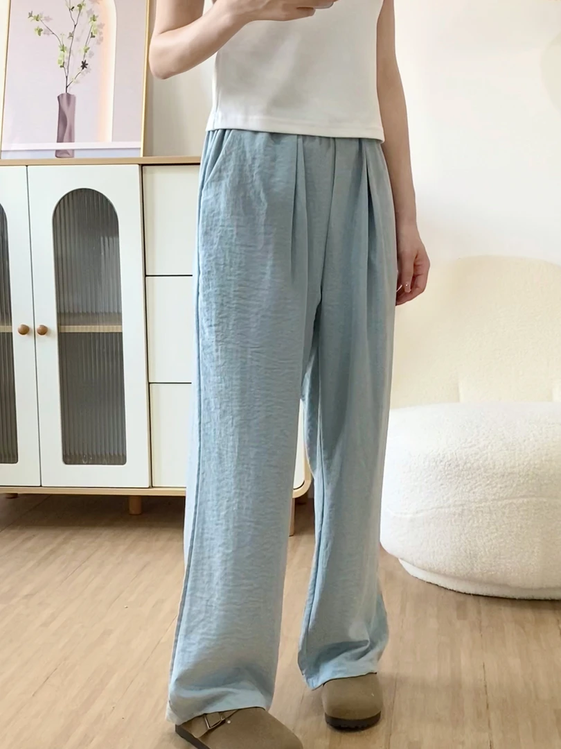 【新品】奶皮裤垂感好不透百搭有口袋高腰薄款夏季阔腿裤