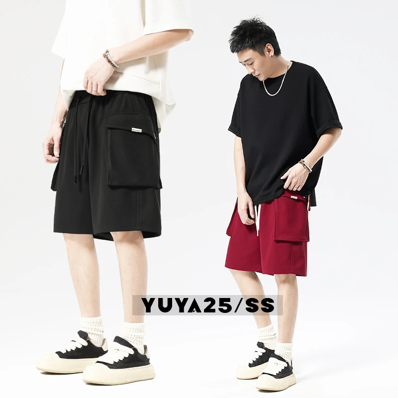 红工装短裤男款男士夏季大口袋五分裤六分裤七分裤夏季裤子男