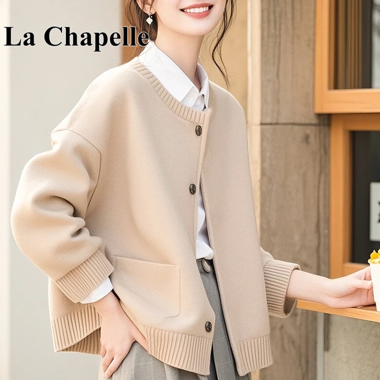 拉夏贝尔2025年秋季新款纯色宽松洋气针织衫女外套圆领单排扣上衣