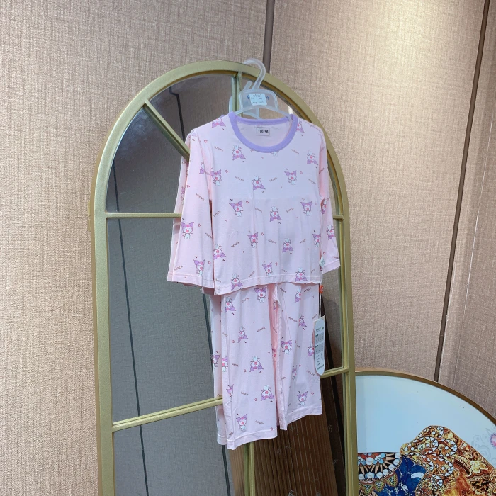AA429 宝宝粉色莫代尔长袖空调服套装  九分袖  夏季