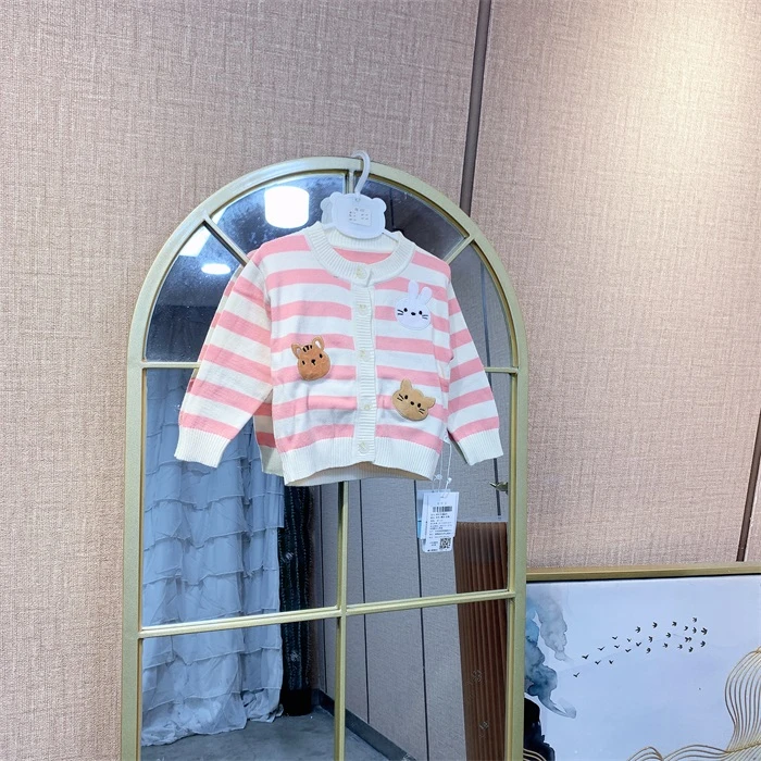 AB235  宝宝粉色拼接针织开衫毛衣