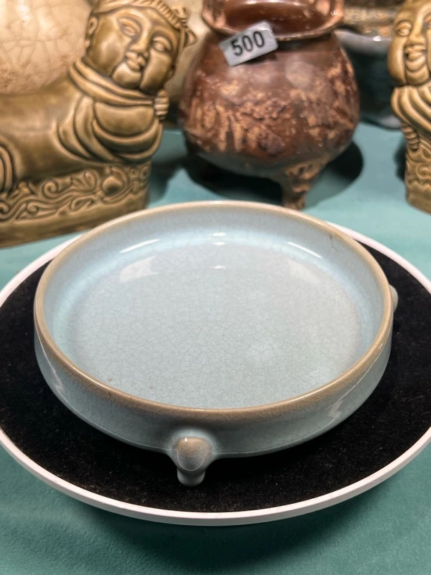 天青开片支钉烧汝窑普洱杯三足笔洗陶瓷冰裂纹复古天青色茶具汝瓷