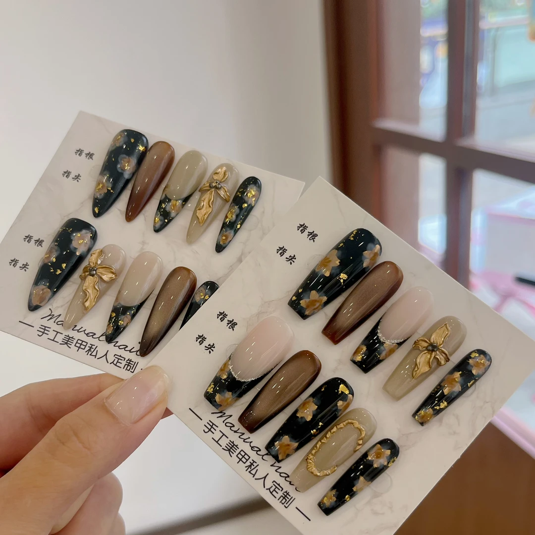 老钱风高级感红手工穿戴甲秋冬纯手工显白可拆卸假指甲贴片美甲