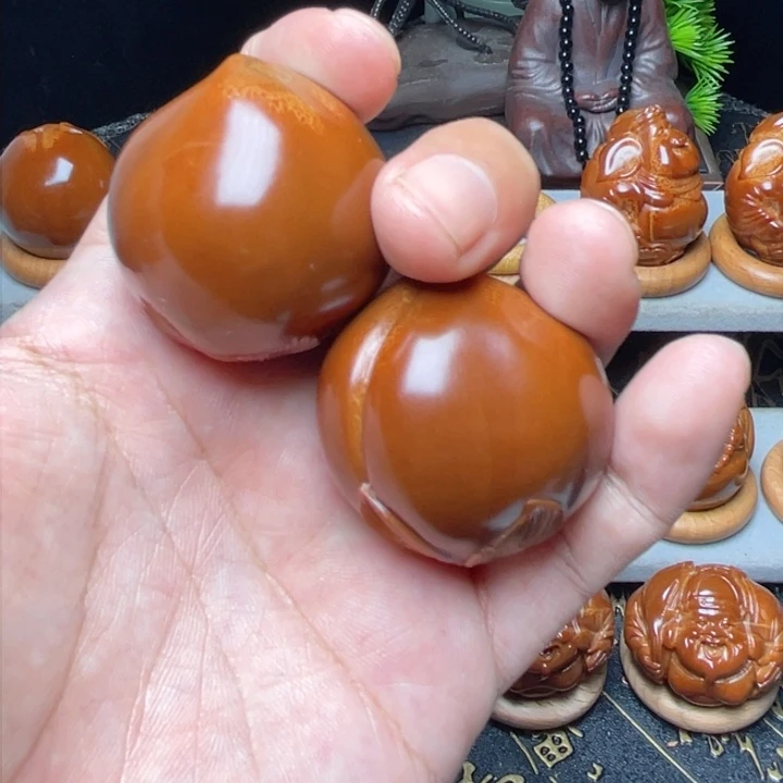 把件橄榄核寿桃手球3.5
