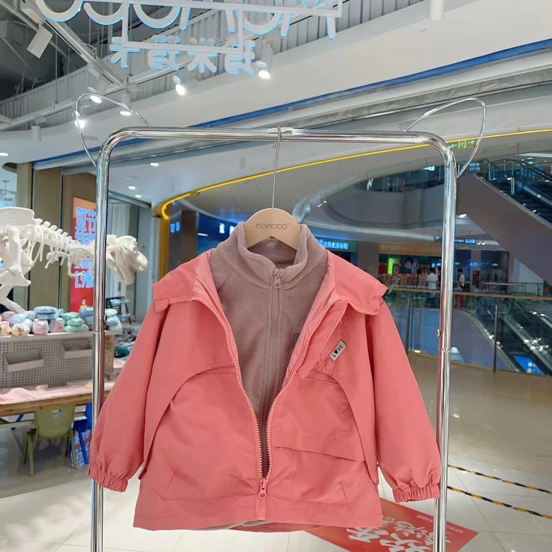 MOMOCO女童秋冬新款时尚连帽可脱卸外套两件套75830580005