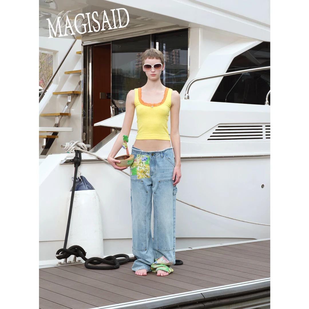 【撞色蕾丝吊带现货】magisaid*撞色蕾丝贝壳装饰弹力修身吊带背心