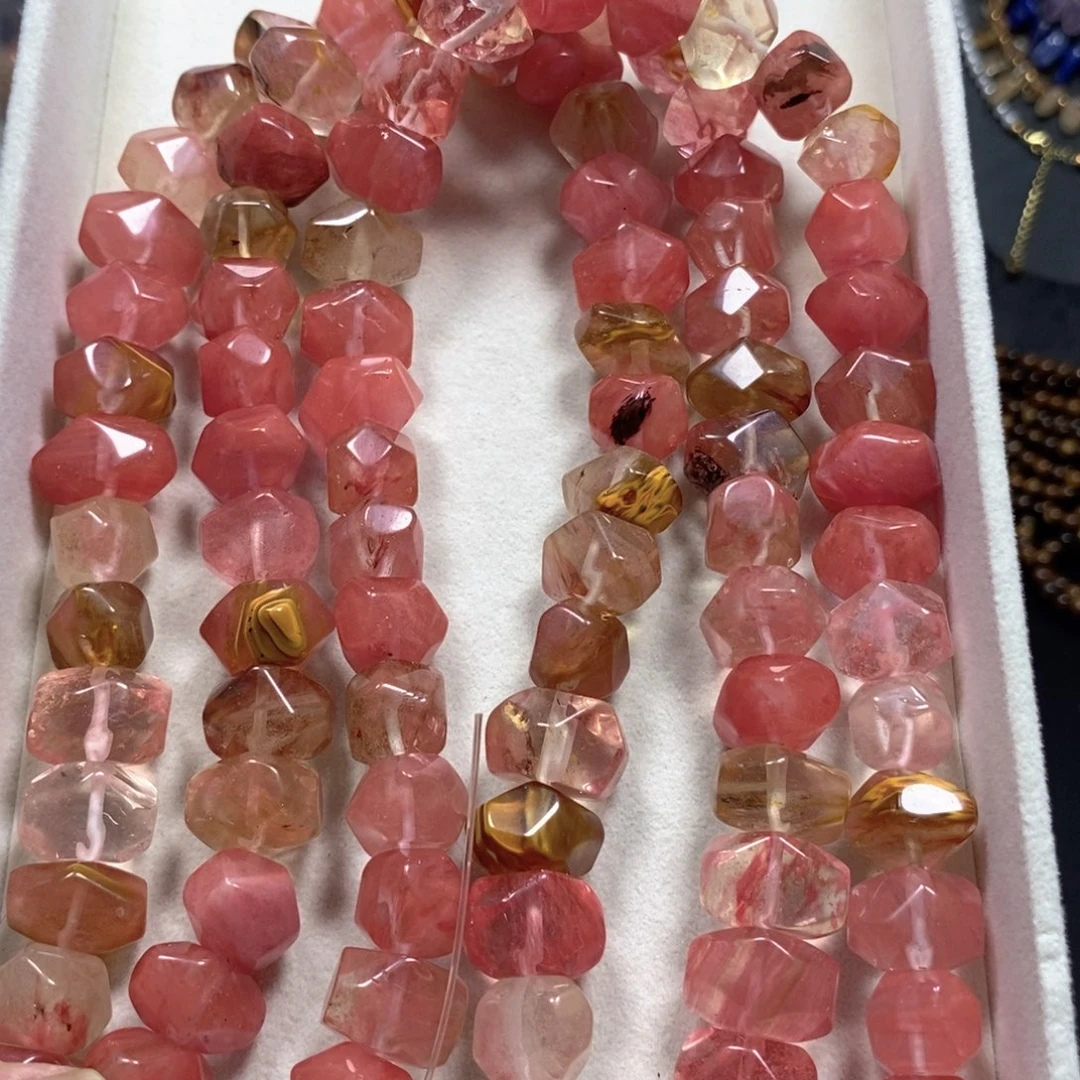 玛瑙/玉髓合金珠宝半成品瓜晶横孔切角一条卡16mm