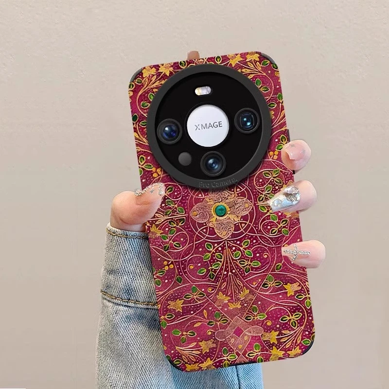 复古彩色花朵适用华为mate70pro+手机壳新款MATE60复古风Pura70女