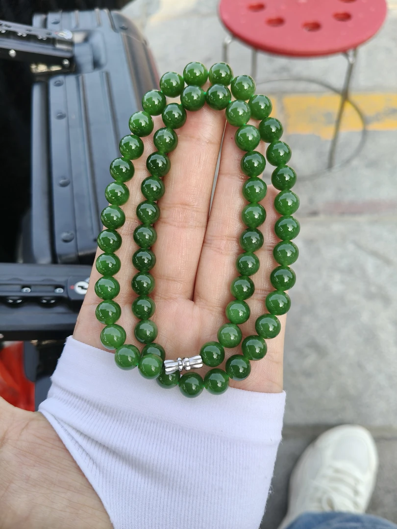 精品和田玉碧玉卡 8 妈妈链